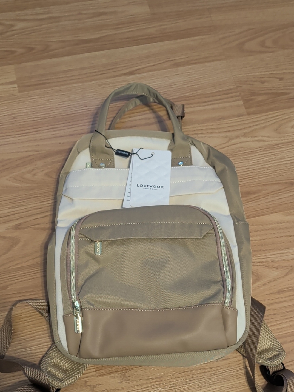 Beige and Tan Women's Backpack